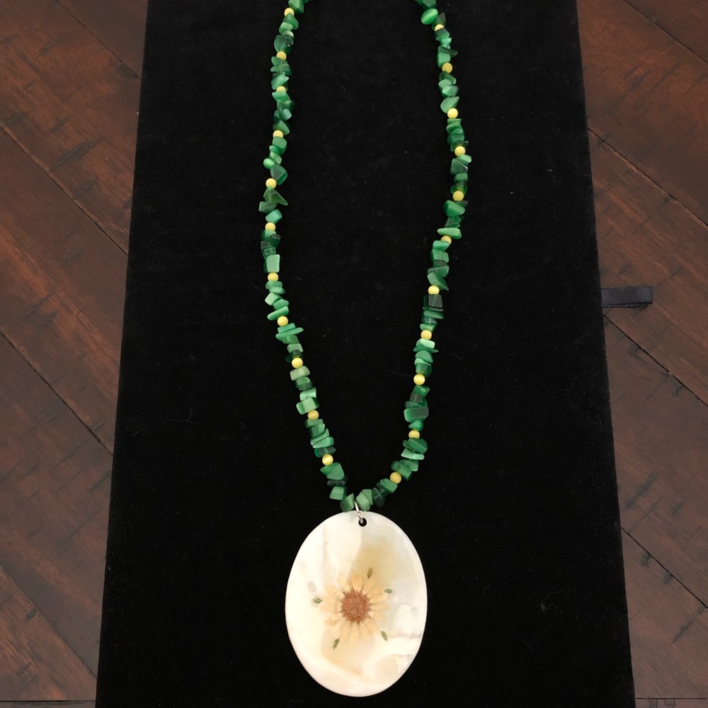 Yellow pressed sunflower shell necklace